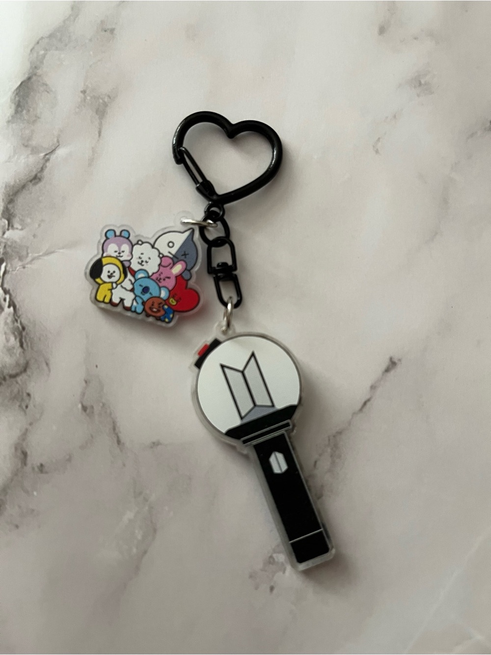BTS inspired Lightstick Keychain with BT21 Charm - Black & White